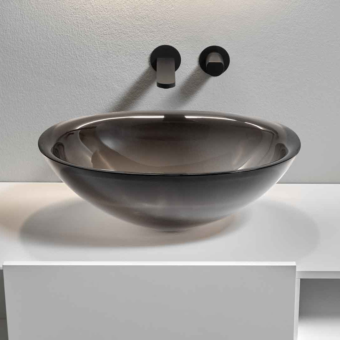 Antonio Lupi Cristalmood füme — yarı şeffaf renkli cam lavabo