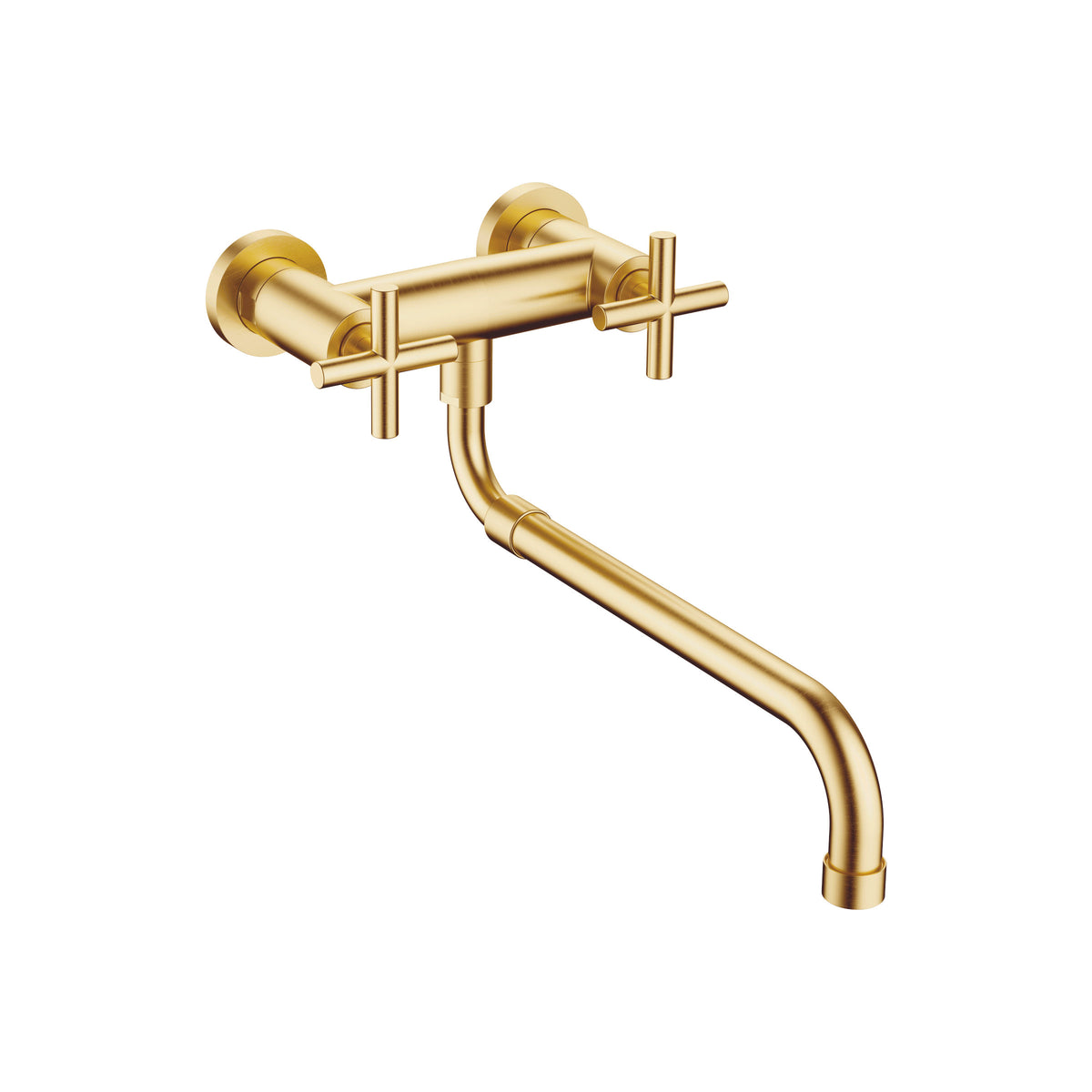 Dornbracht TARA Ankastre Köprü Batarya, Uzayan Çıkış Uçlu — Fırçalanmış Durabrass (23 ayar Altın)