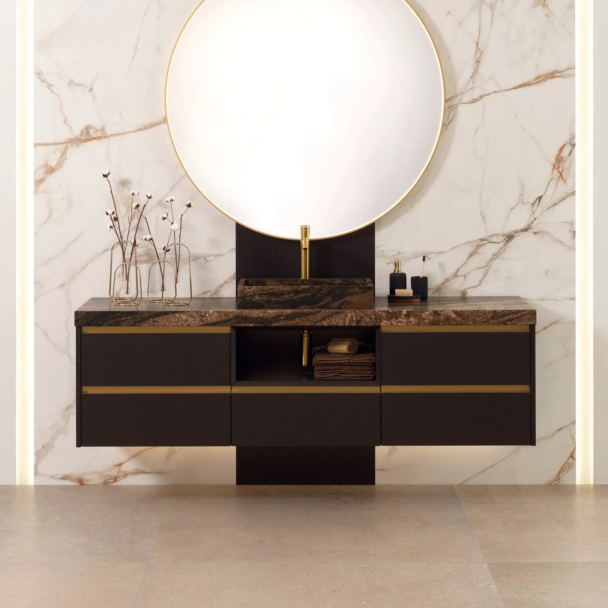 GAMA Decor Onda Onix: Oluklu Cepheli Lüks Banyo Mobilyası
