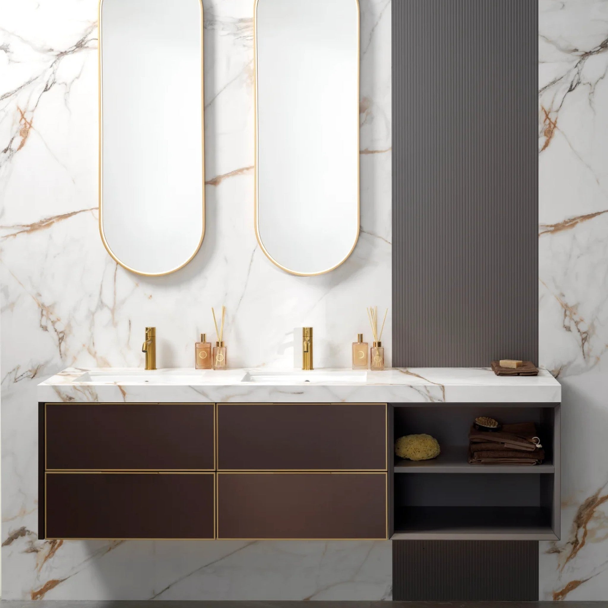 GAMA Decor Symphony: Bakır Detaylı Lüks Banyo Mobilyası