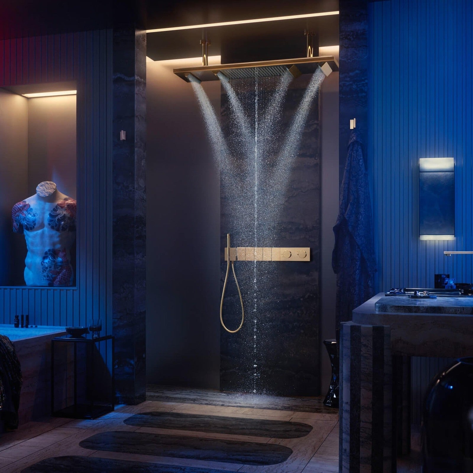 AXOR ışıklı tepe duşu — Alman banyo mühendisliğinin atmosferi