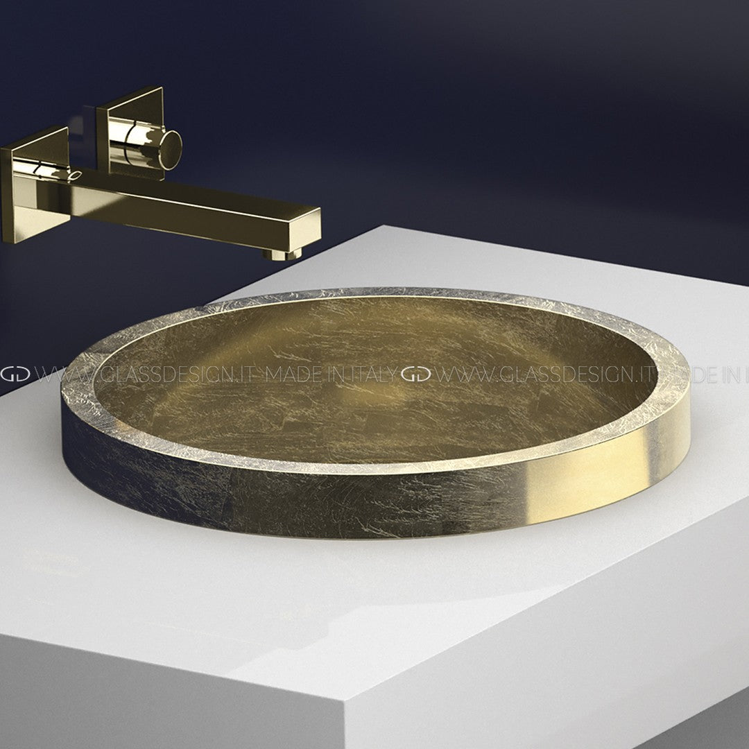Glass Design Tondo: Mat Siyah ve Altın Yaprak Lüks Banyo Koleksiyonu