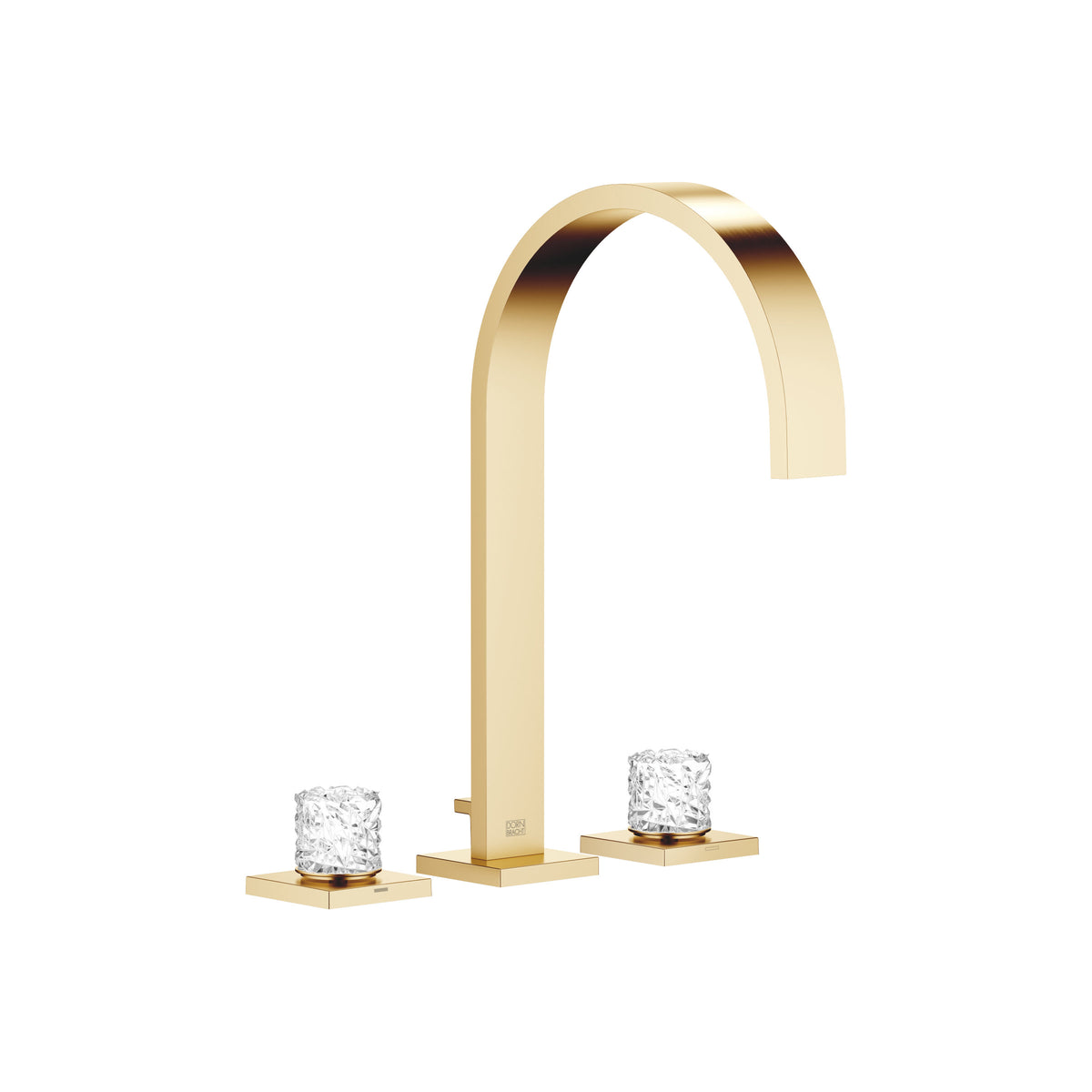 Dornbracht MEM Üç Delikli Lavabo Bataryası Kumandalı Süzgeçli Glass Design ICE Küçük — Fırçalanmış Durabrass (23 ayar Altın)