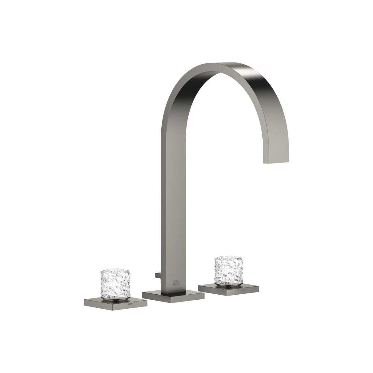 Dornbracht MEM Üç Delikli Lavabo Bataryası Kumandalı Süzgeçli Glass Design ICE Küçük — Fırçalanmış Koyu Platin
