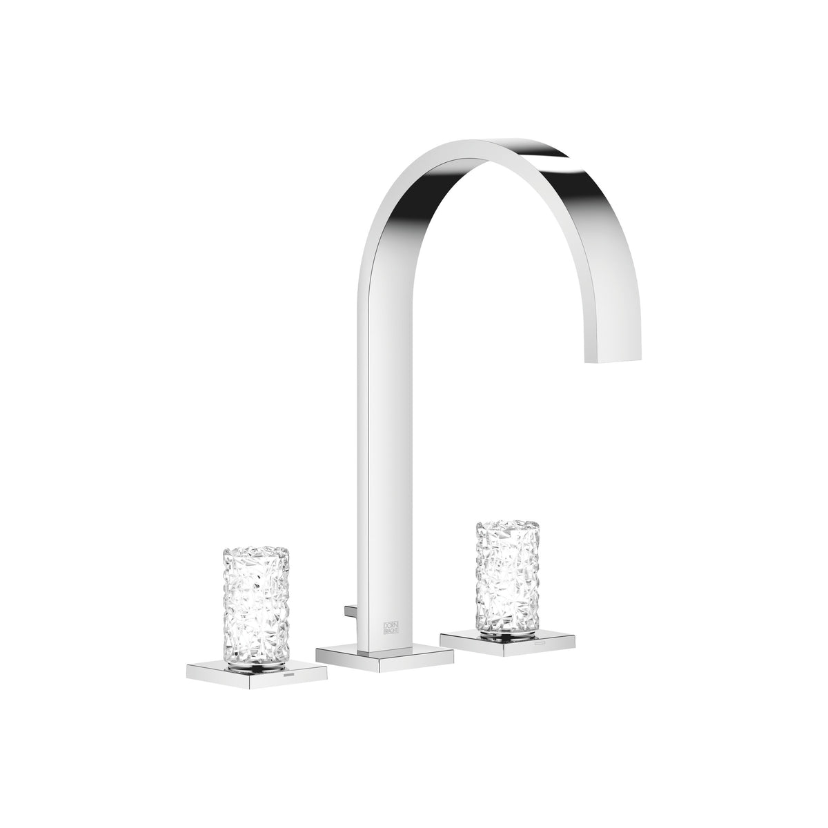 Dornbracht MEM Üç Delikli Lavabo Bataryası Kumandalı Süzgeçli Glass Design ICE Orta — Krom