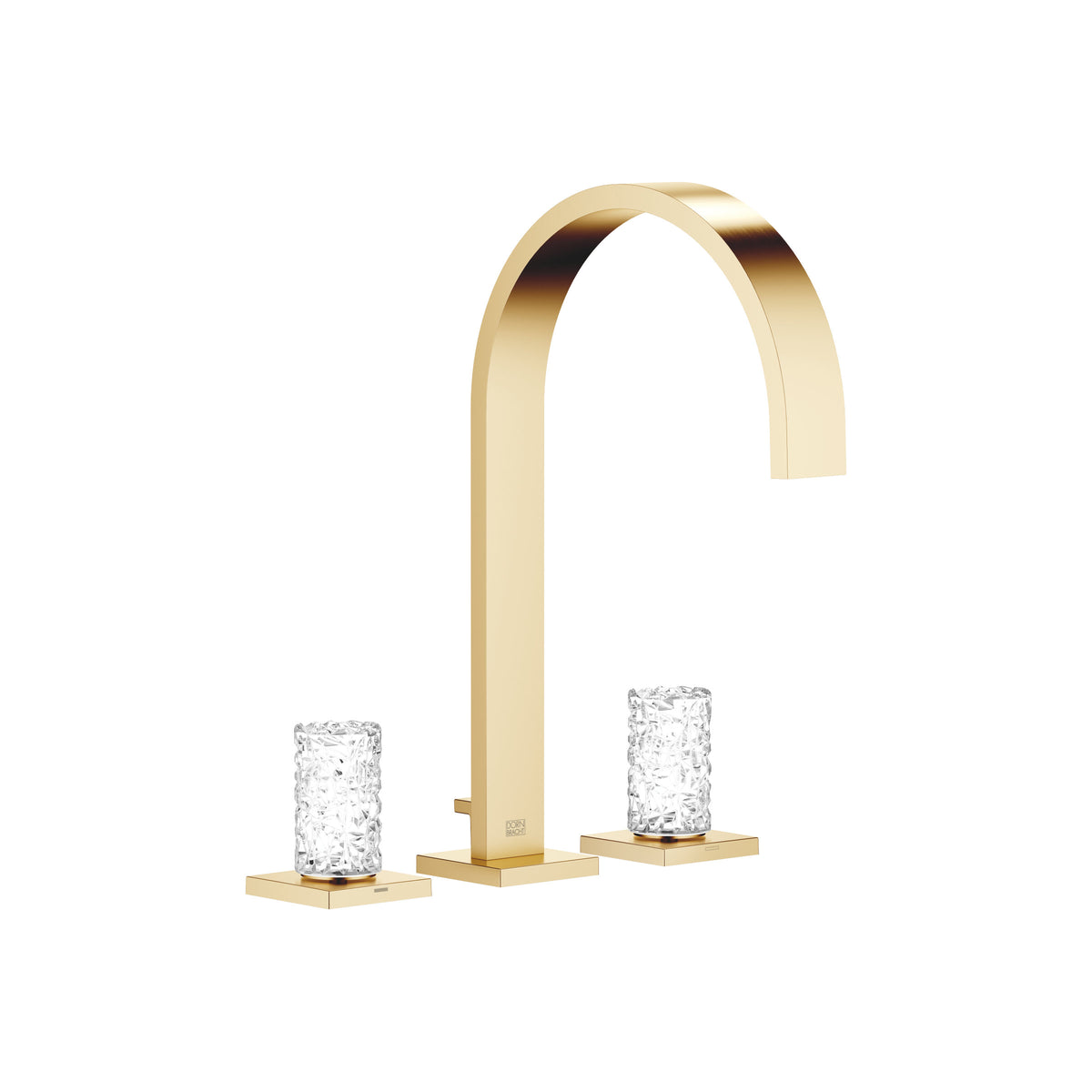 Dornbracht MEM Üç Delikli Lavabo Bataryası Kumandalı Süzgeçli Glass Design ICE Orta — Fırçalanmış Durabrass (23 ayar Altın)