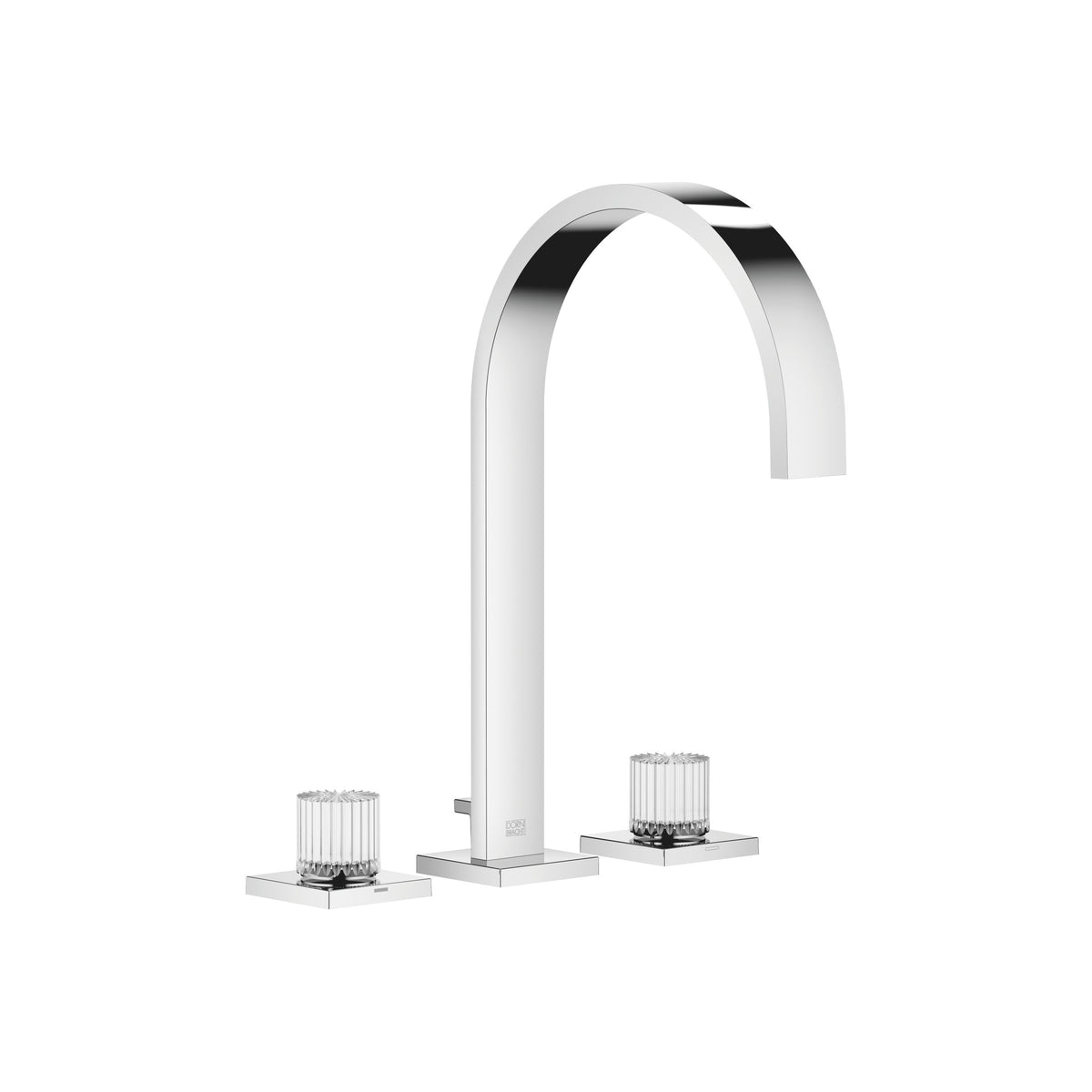 Dornbracht MEM Üç Delikli Lavabo Bataryası Kumandalı Süzgeçli Glass Design CLIVIA Küçük — Krom
