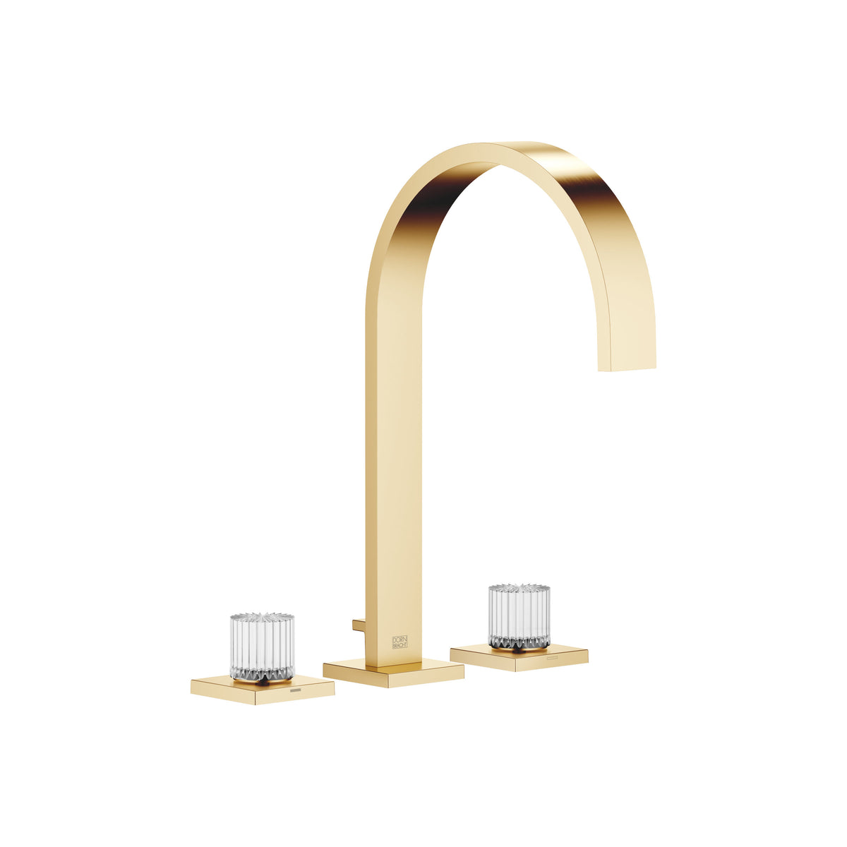 Dornbracht MEM Üç Delikli Lavabo Bataryası Kumandalı Süzgeçli Glass Design CLIVIA Küçük — Fırçalanmış Durabrass (23 ayar Altın)