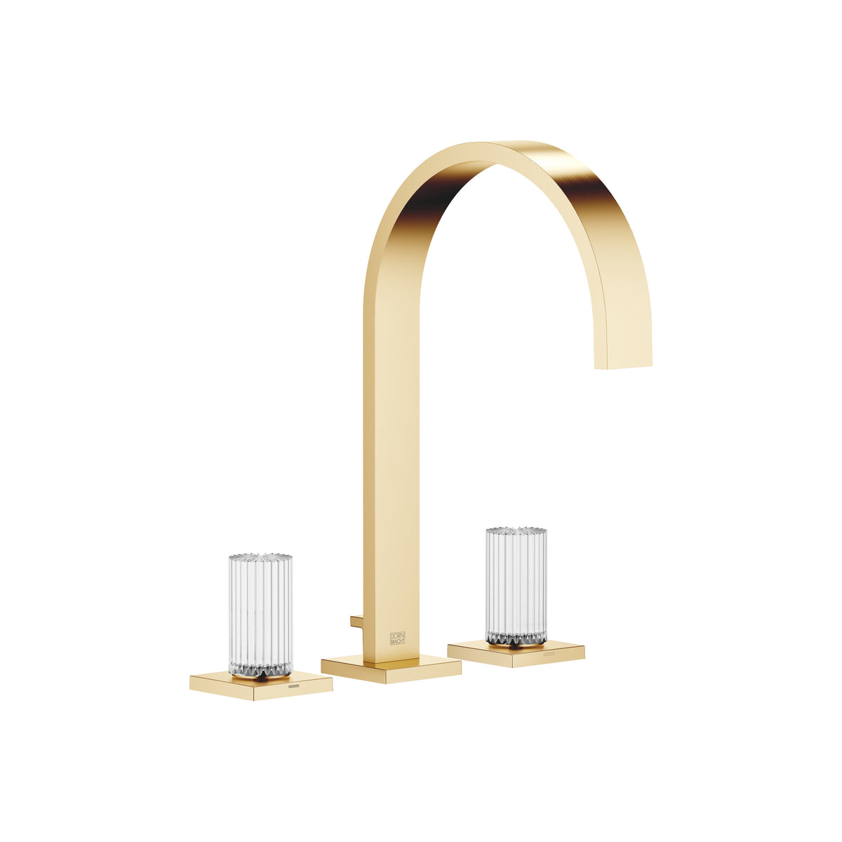 Dornbracht MEM Üç Delikli Lavabo Bataryası Kumandalı Süzgeçli Glass Design CLIVIA Orta — Fırçalanmış Durabrass (23 ayar Altın)