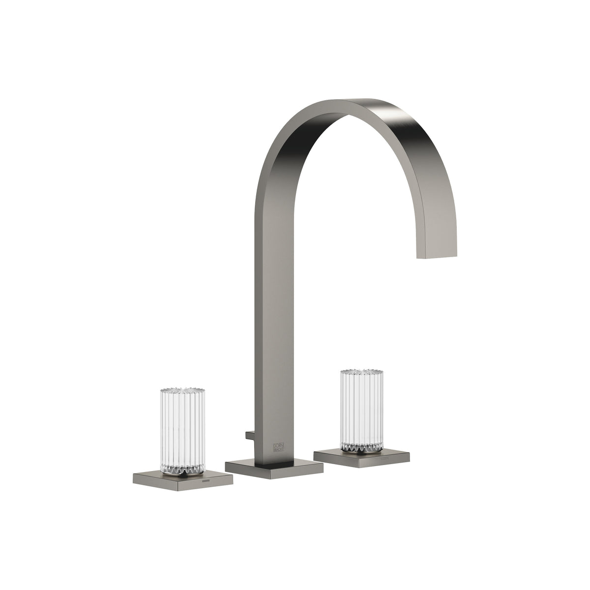 Dornbracht MEM Üç Delikli Lavabo Bataryası Kumandalı Süzgeçli Glass Design CLIVIA Orta — Fırçalanmış Koyu Platin